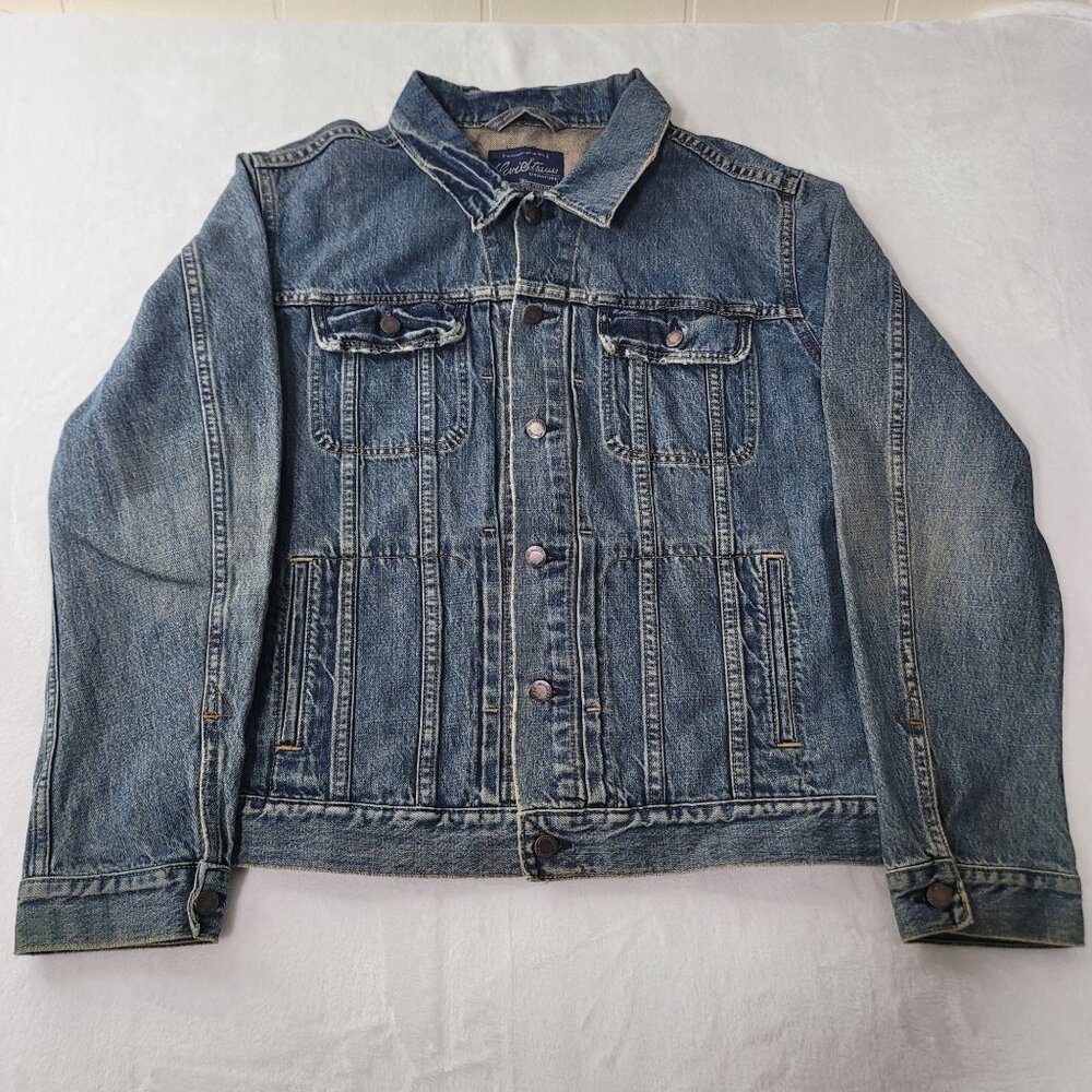 VTG Levis Strauss Signature Men's Blue Denim Trucker Jacket Size L Distressed